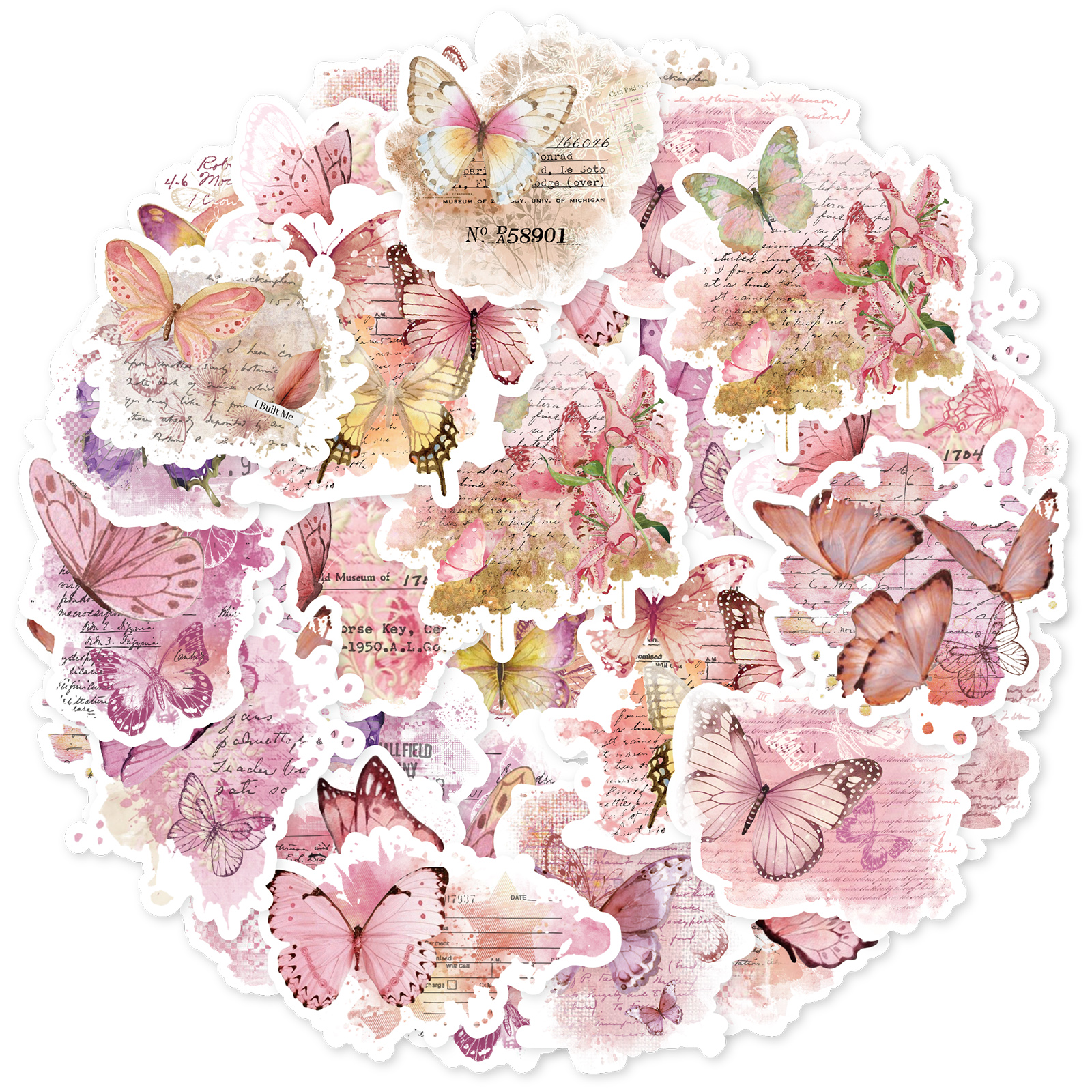 Korean Lifestyle Aesthetic - Etori Life Pink Watercolor Butterfly Stickers